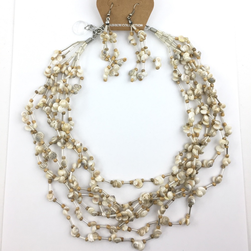 Shell layer necklace and earrings set